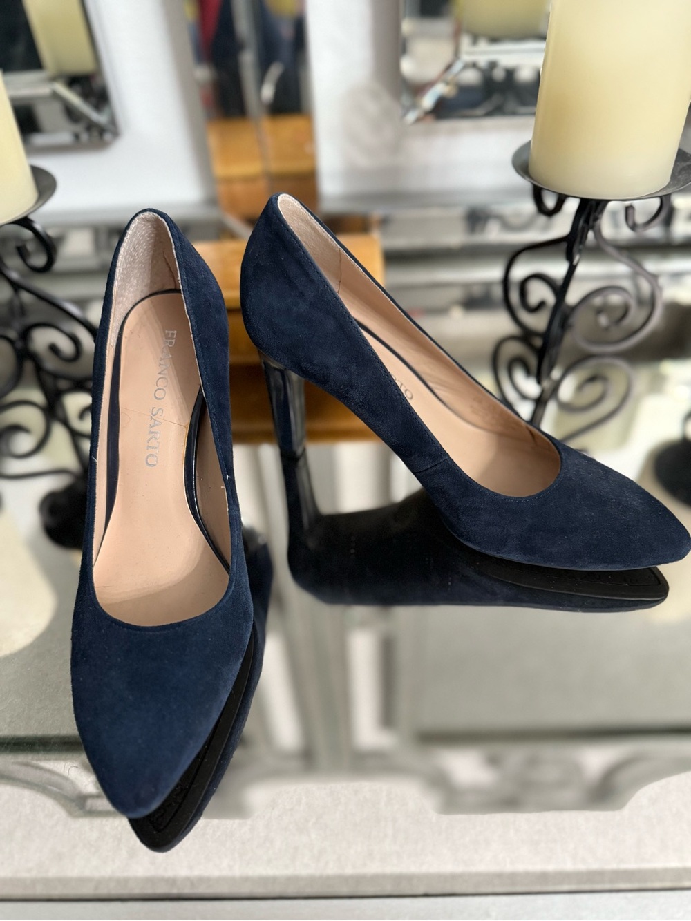 Franco Sarto Tawny Dark Navy Suede Pointed Pumps Size 6.5